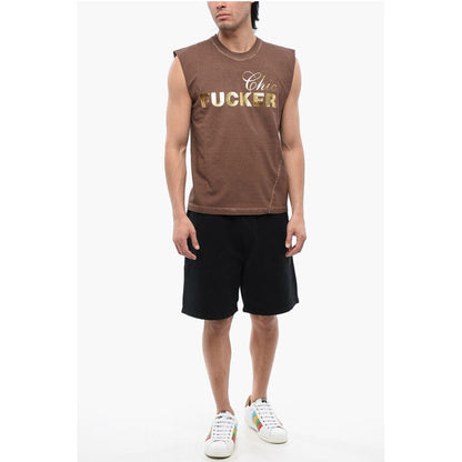 Metallic Effect Print FUCKER Sleeveless T-Shirt