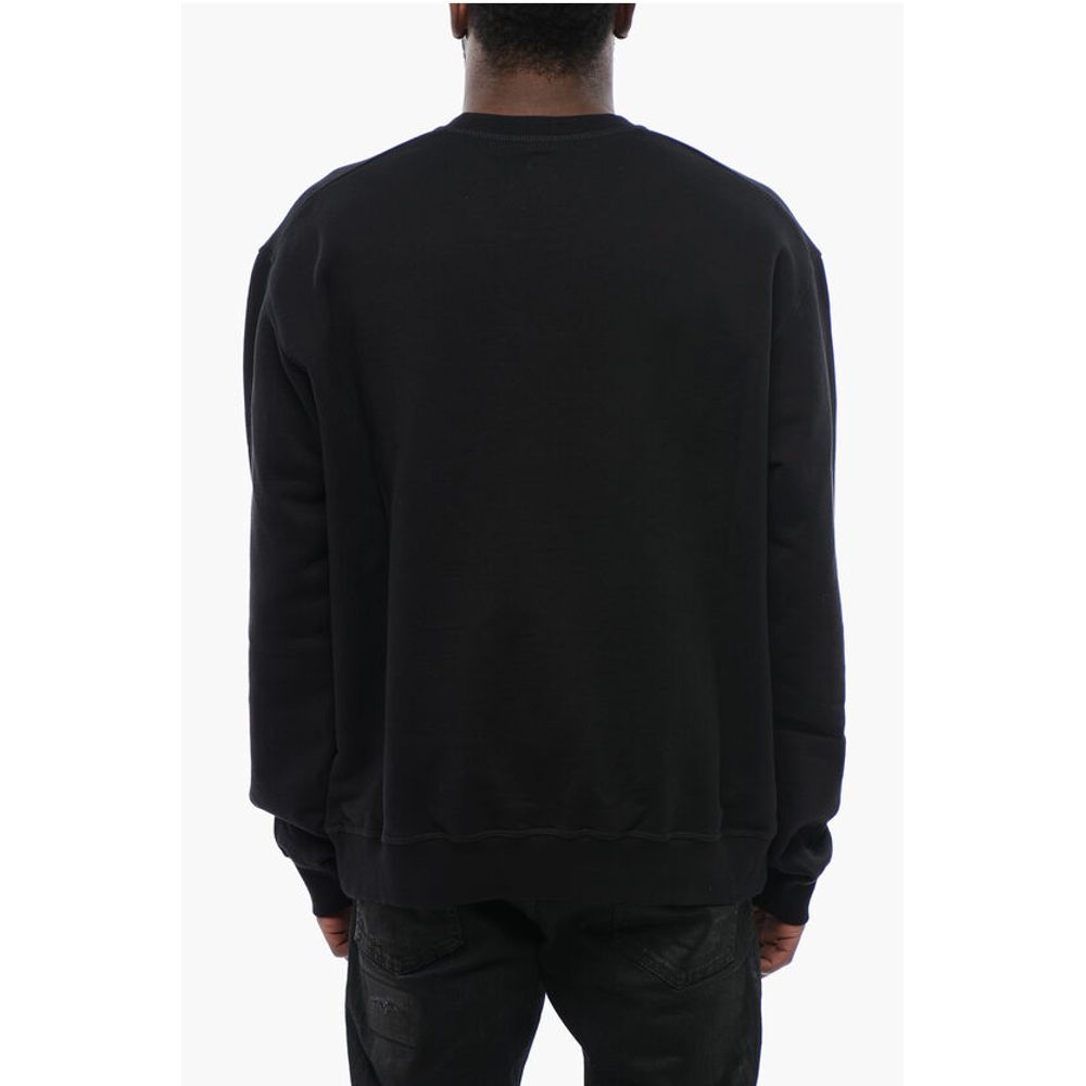 Brushed Cotton Crewneck Sweatshirt With Sequined Logo