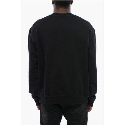 Brushed Cotton Crewneck Sweatshirt With Sequined Logo