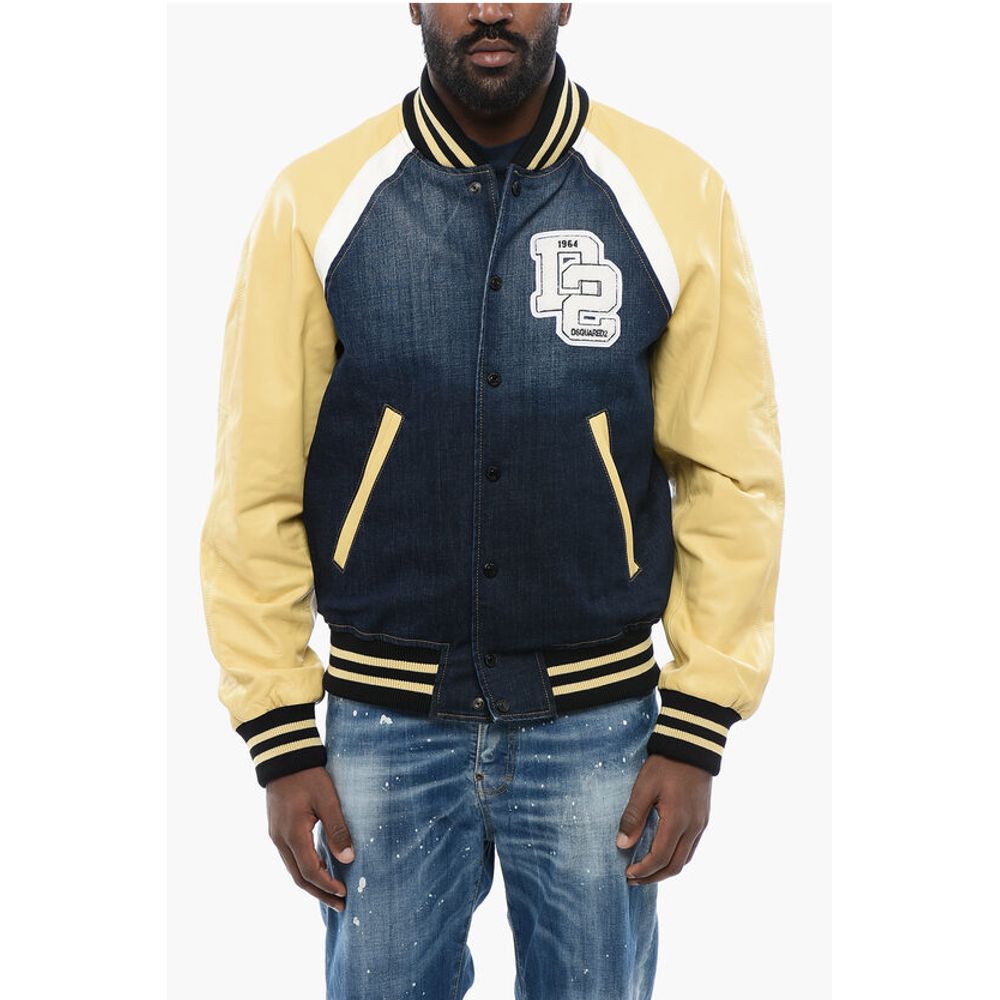 Denim Bomber Jacket with Eco-leather Sleeves