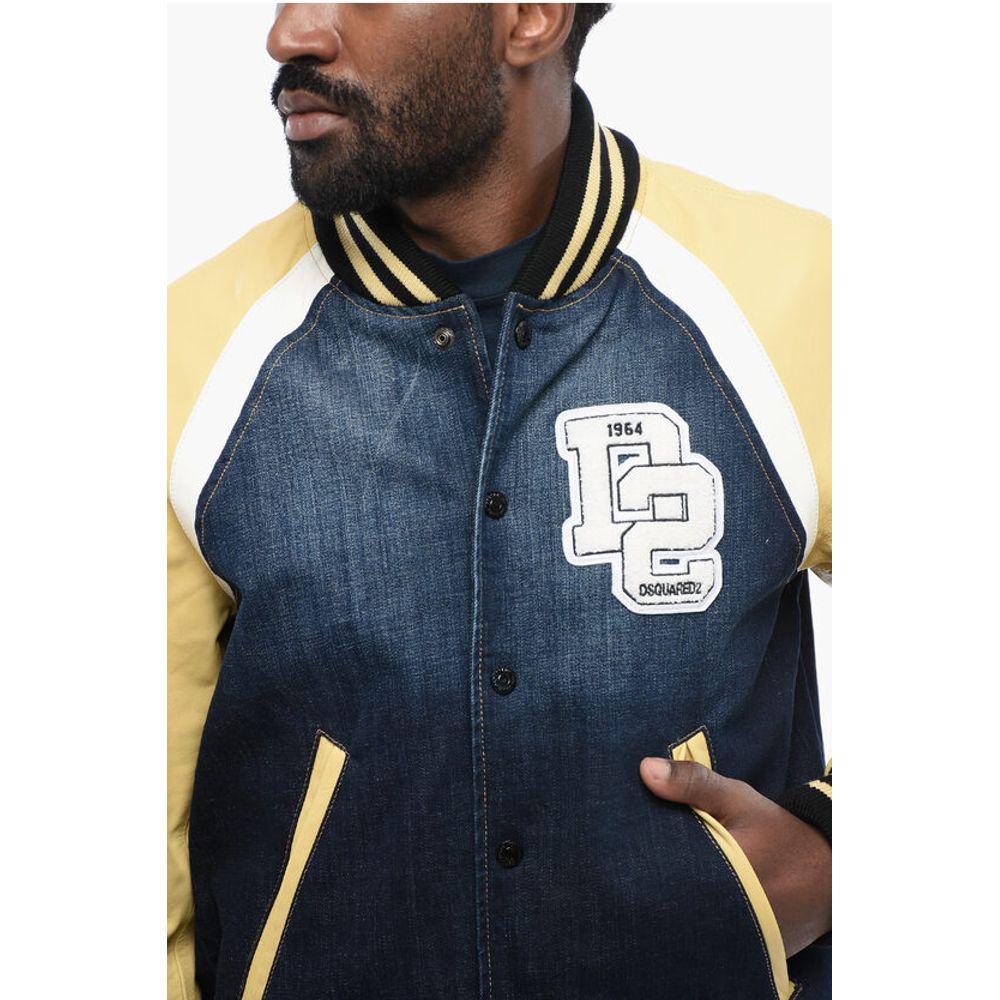 Denim Bomber Jacket with Eco-leather Sleeves