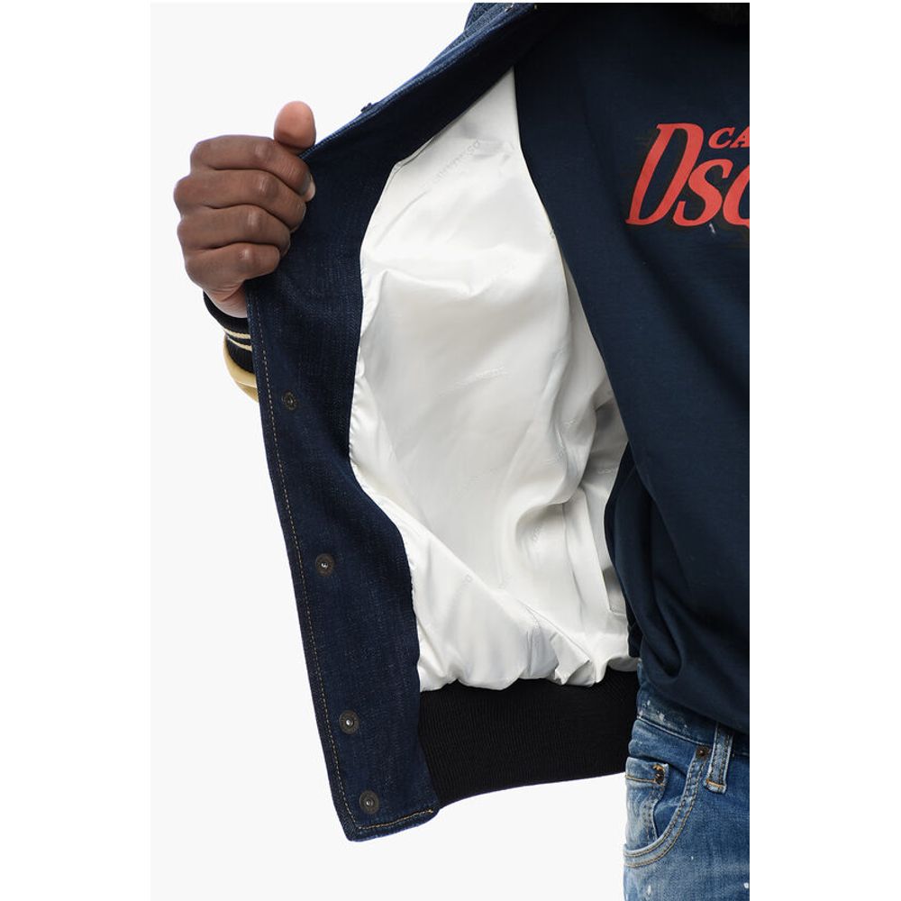 Denim Bomber Jacket with Eco-leather Sleeves
