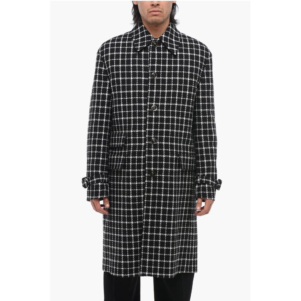 Windowpane Check Wool Blend Coat