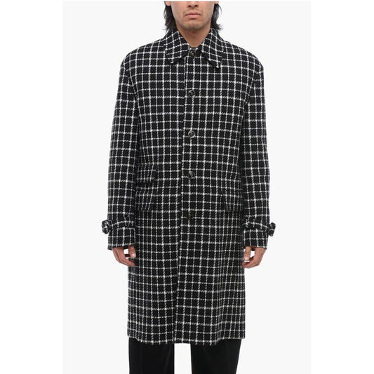 Windowpane Check Wool Blend Coat
