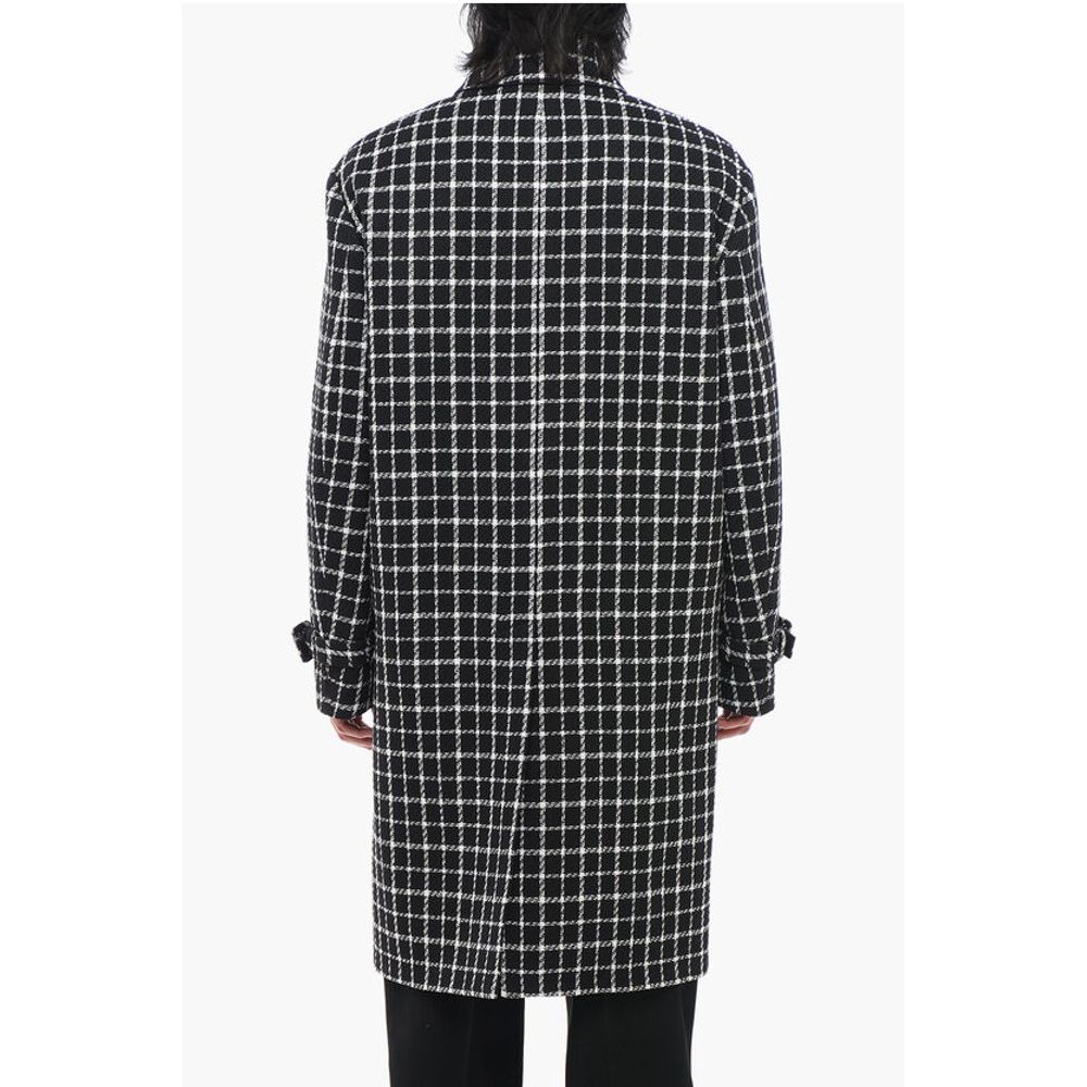 Windowpane Check Wool Blend Coat
