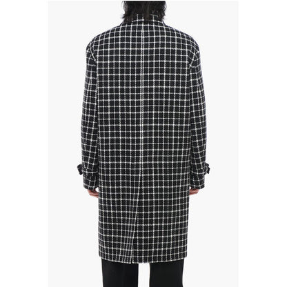 Windowpane Check Wool Blend Coat