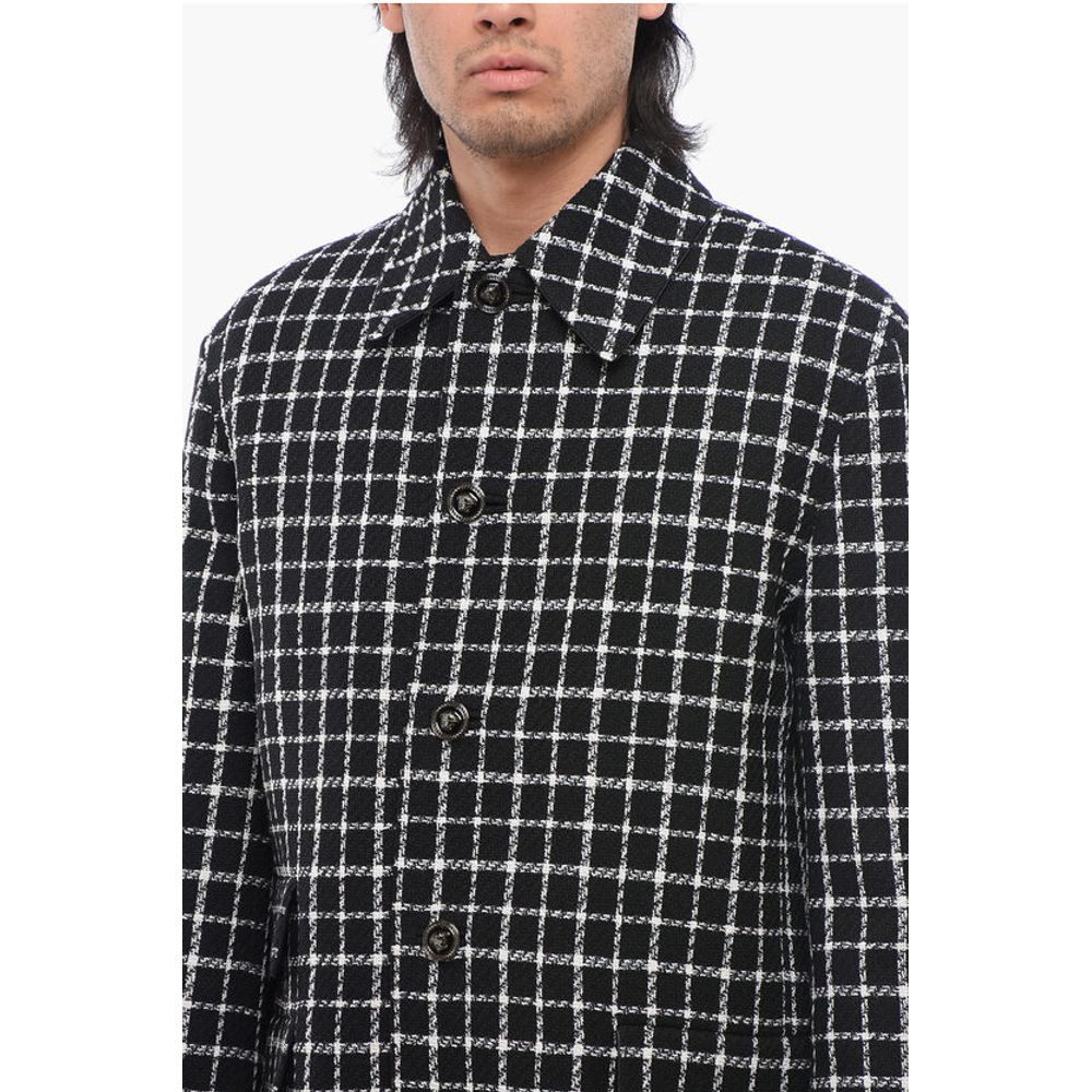 Windowpane Check Wool Blend Coat