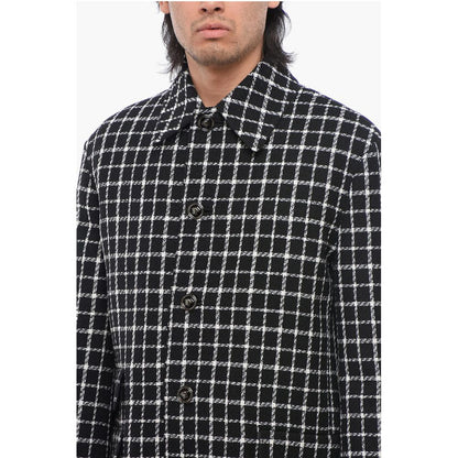 Windowpane Check Wool Blend Coat