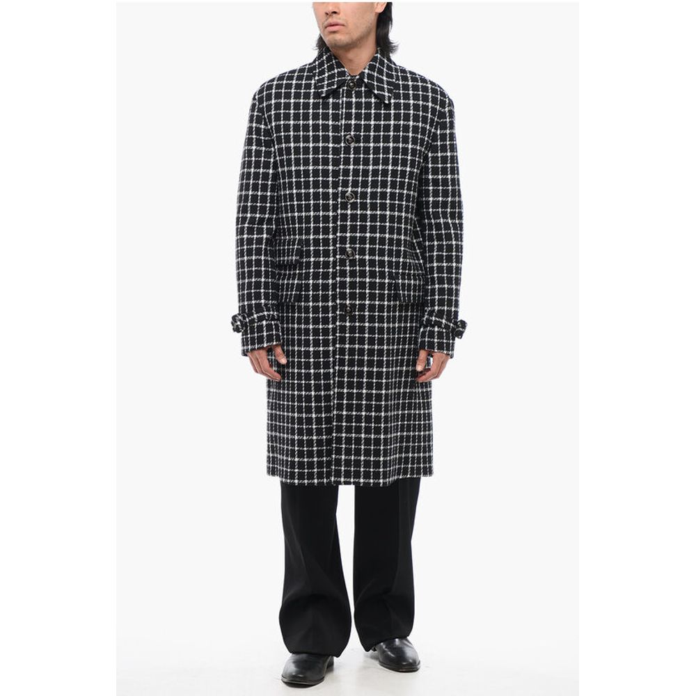 Windowpane Check Wool Blend Coat
