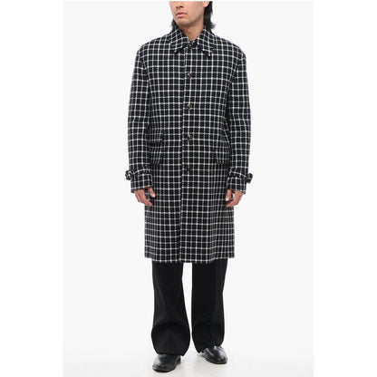 Windowpane Check Wool Blend Coat