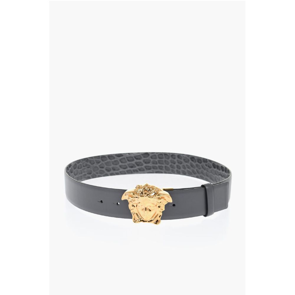 Reversible Leather Belt with Medusa Buckle 40mm