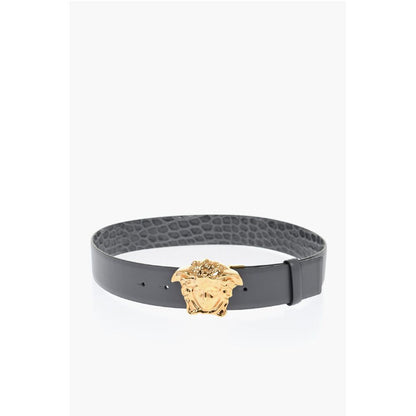 Reversible Leather Belt with Medusa Buckle 40mm