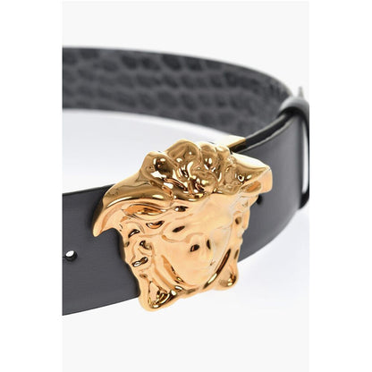 Reversible Leather Belt with Medusa Buckle 40mm
