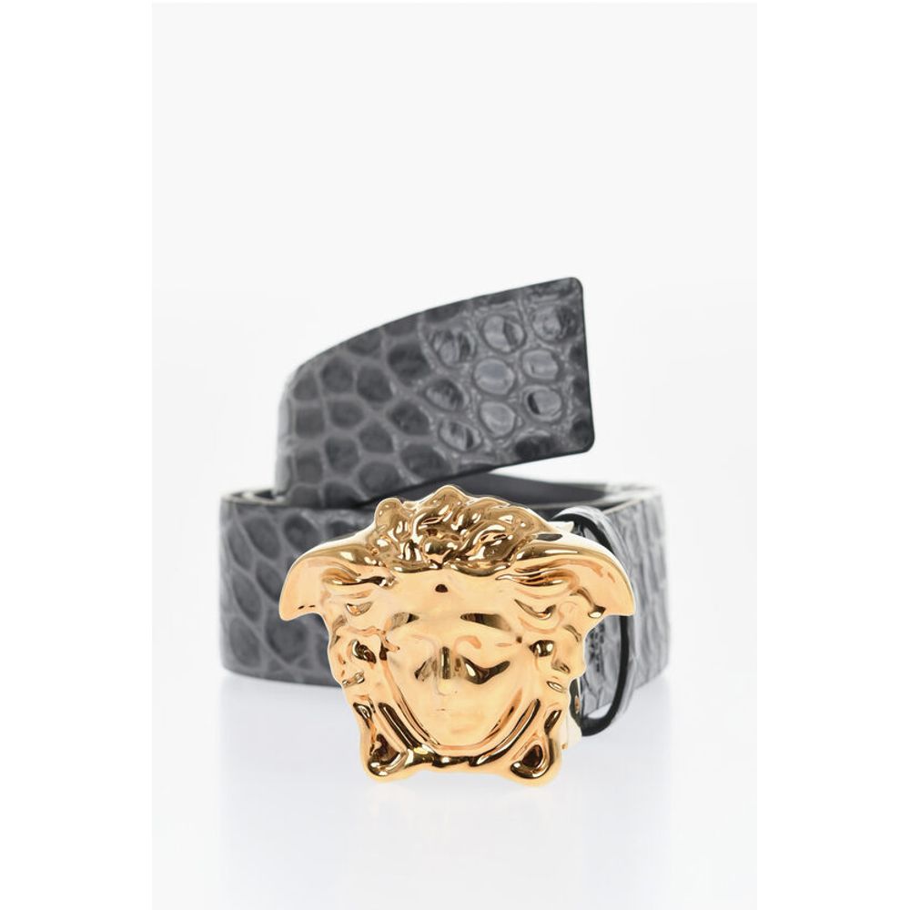 Reversible Leather Belt with Medusa Buckle 40mm