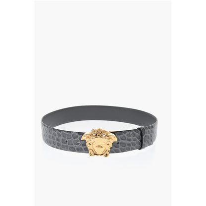 Reversible Leather Belt with Medusa Buckle 40mm