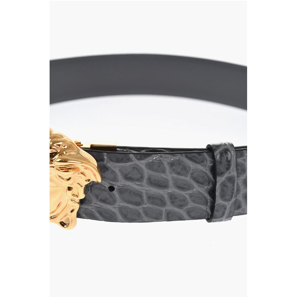 Reversible Leather Belt with Medusa Buckle 40mm