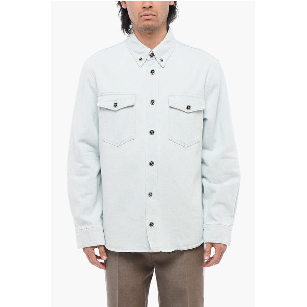 Light Wash Denim Shirt with Logoed Buttons