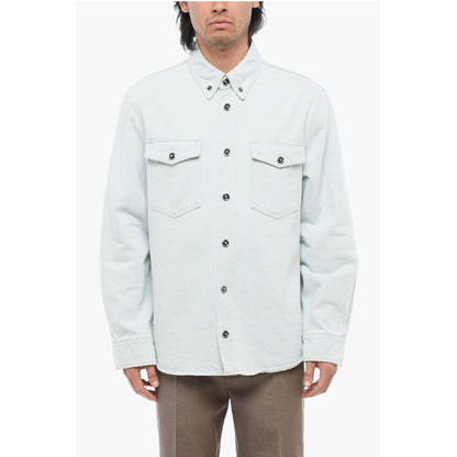 Light Wash Denim Shirt with Logoed Buttons