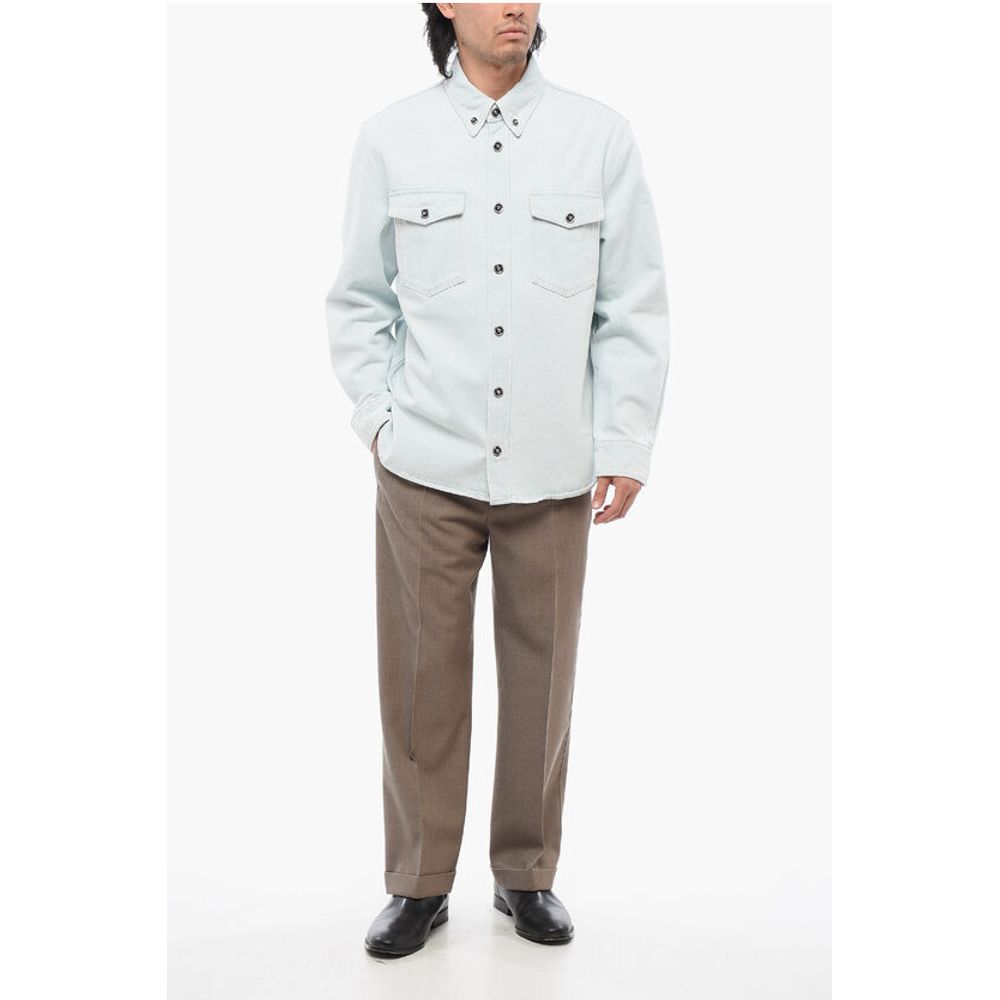 Light Wash Denim Shirt with Logoed Buttons