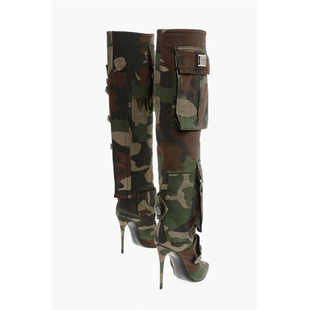 Camouflage Denim Boots with Pockets 11cm