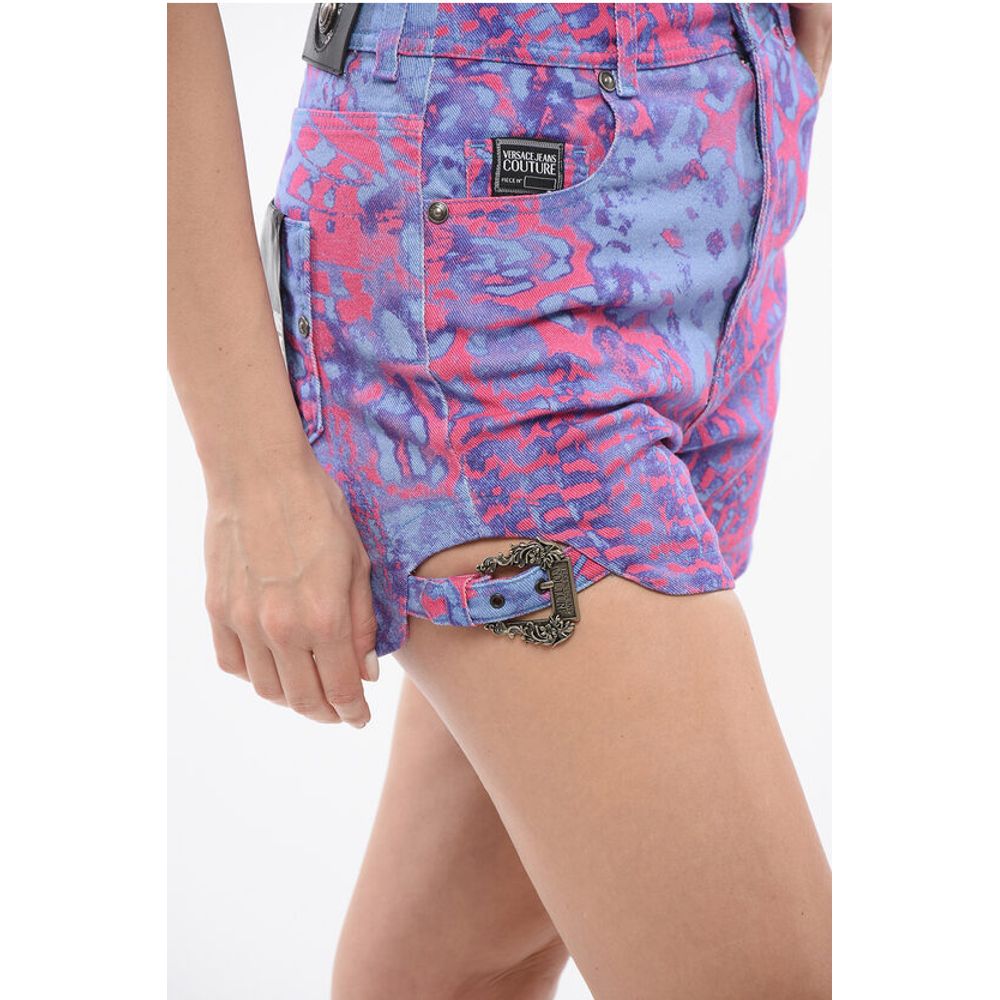 JEANS COUTURE Animal Patterned Denim Shorts with Buckle Deta