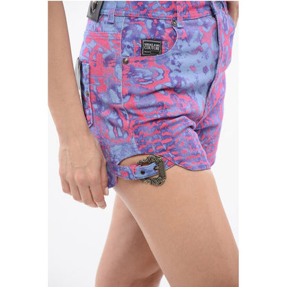 JEANS COUTURE Animal Patterned Denim Shorts with Buckle Deta