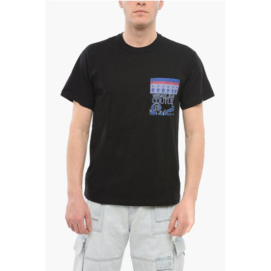 JEANS COUTURE Crew Neck Cotton T-Shirt with Printed Breast-p
