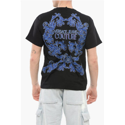 JEANS COUTURE Crew Neck Cotton T-Shirt with Printed Breast-p