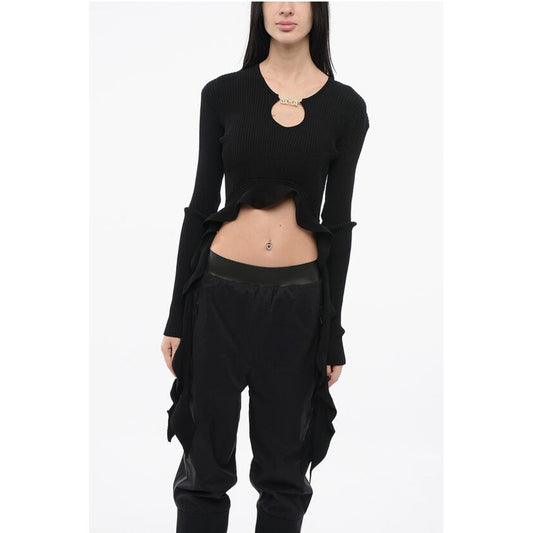 JEANS COUTURE Ribbed Cropped Top with Self-tie Detail