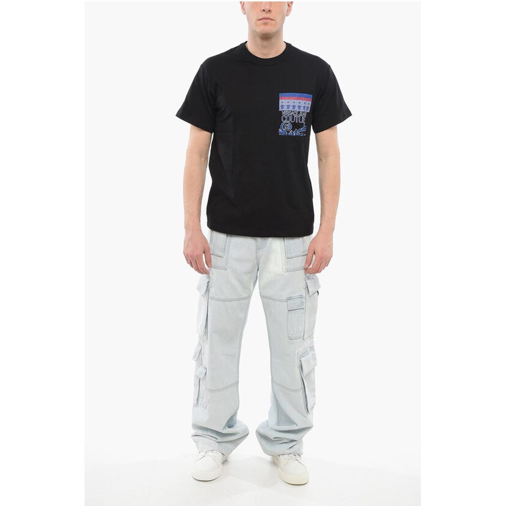 JEANS COUTURE Crew Neck Cotton T-Shirt with Printed Breast-p