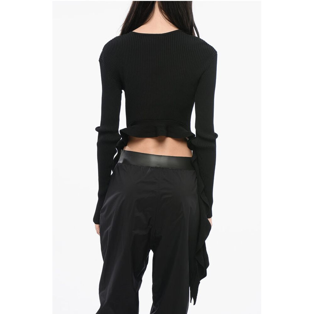 JEANS COUTURE Ribbed Cropped Top with Self-tie Detail