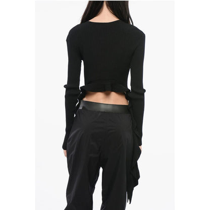 JEANS COUTURE Ribbed Cropped Top with Self-tie Detail