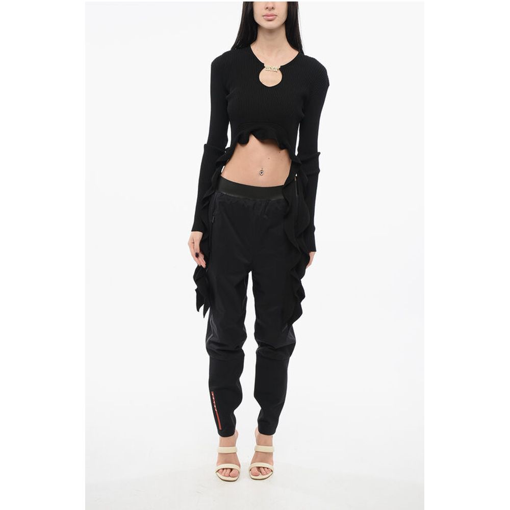 JEANS COUTURE Ribbed Cropped Top with Self-tie Detail