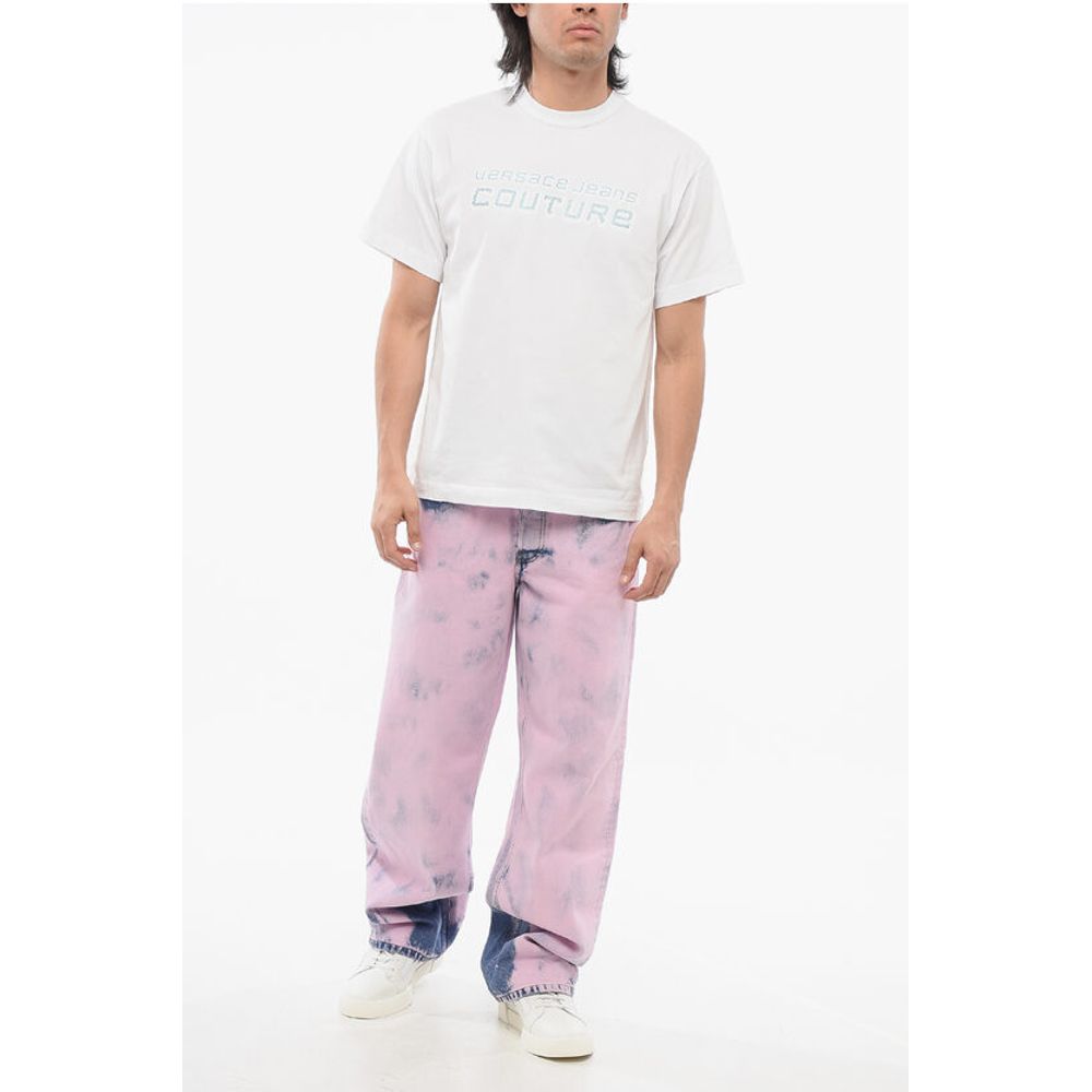 JEANS COUTURE Crew Neck Cotton T-Shir with Rhinestoned Logo