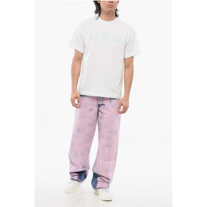 JEANS COUTURE Crew Neck Cotton T-Shir with Rhinestoned Logo
