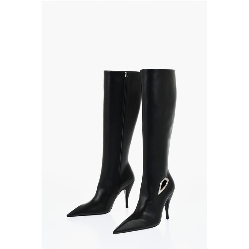 Leather HIgh Boots With Cut-Out Details Heel 11 cm