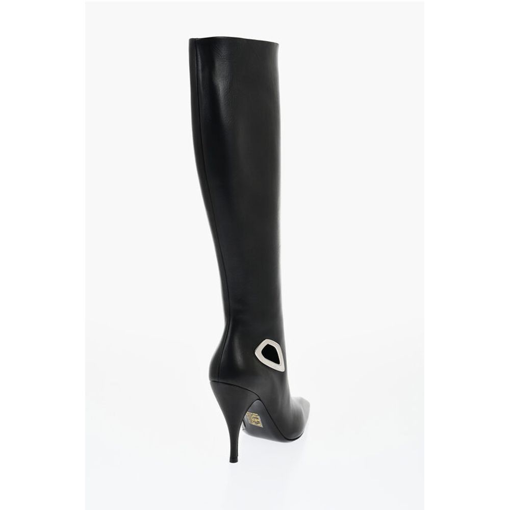 Leather HIgh Boots With Cut-Out Details Heel 11 cm
