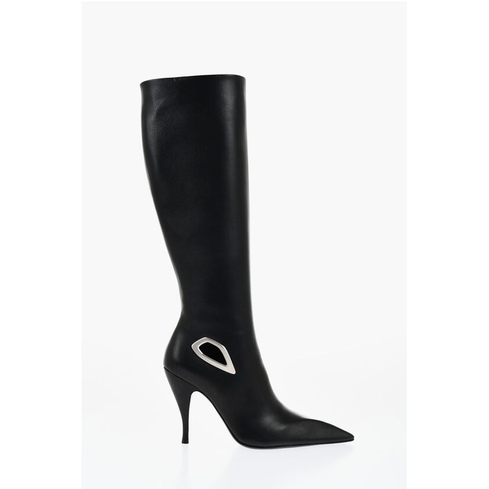 Leather HIgh Boots With Cut-Out Details Heel 11 cm