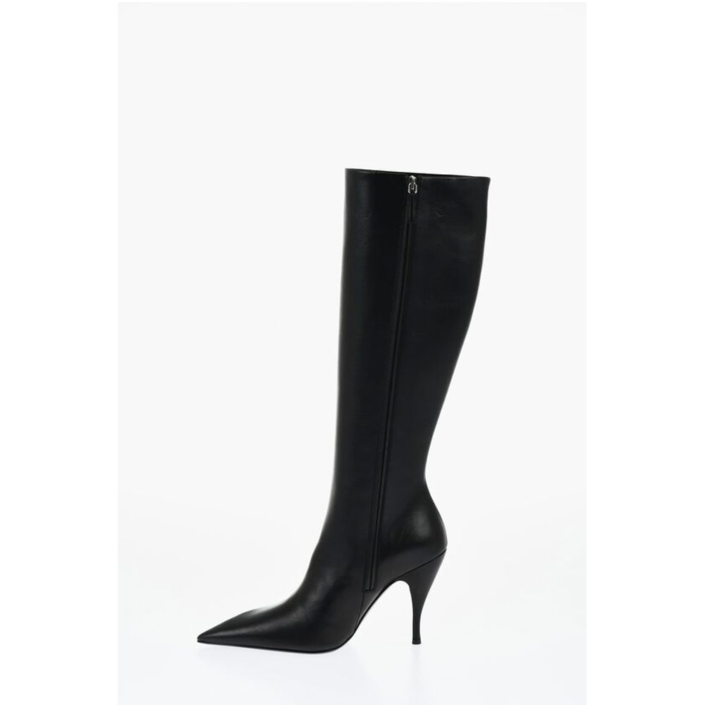 Leather HIgh Boots With Cut-Out Details Heel 11 cm