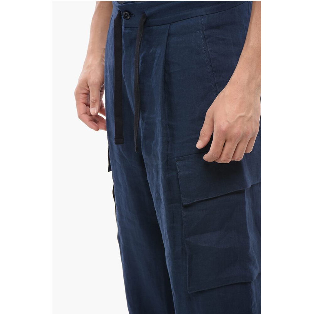 Single-pleated Linen Cargo Pants