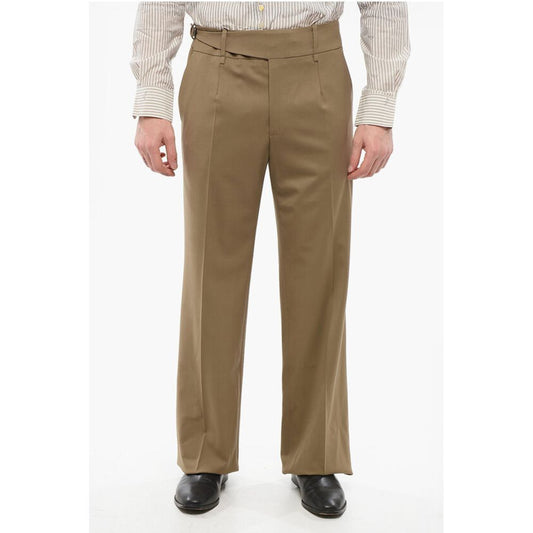 Stretch Virgin Wool Pants with Side Martingale