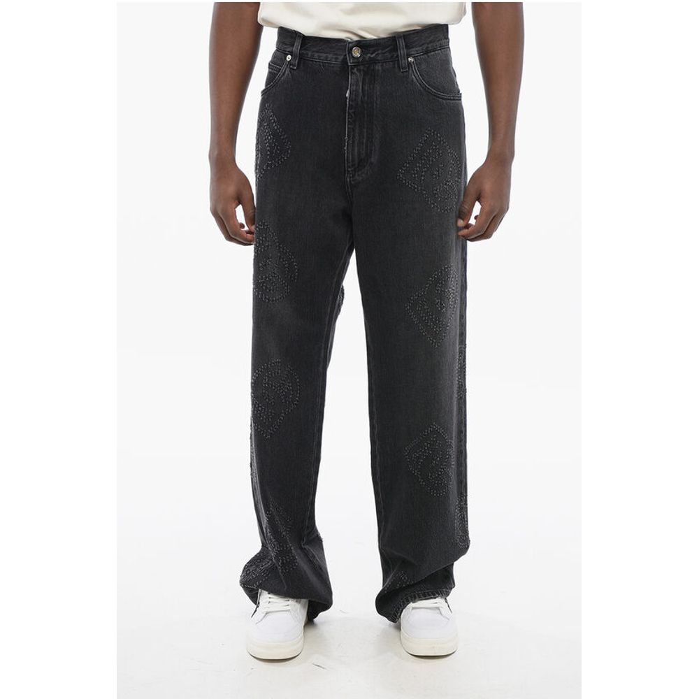 OVER 5-Pocketed Denims with Perforated Logo 26cm