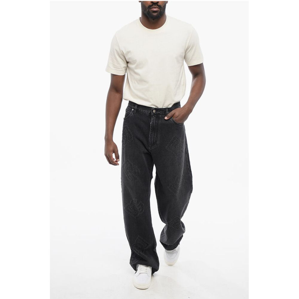 OVER 5-Pocketed Denims with Perforated Logo 26cm