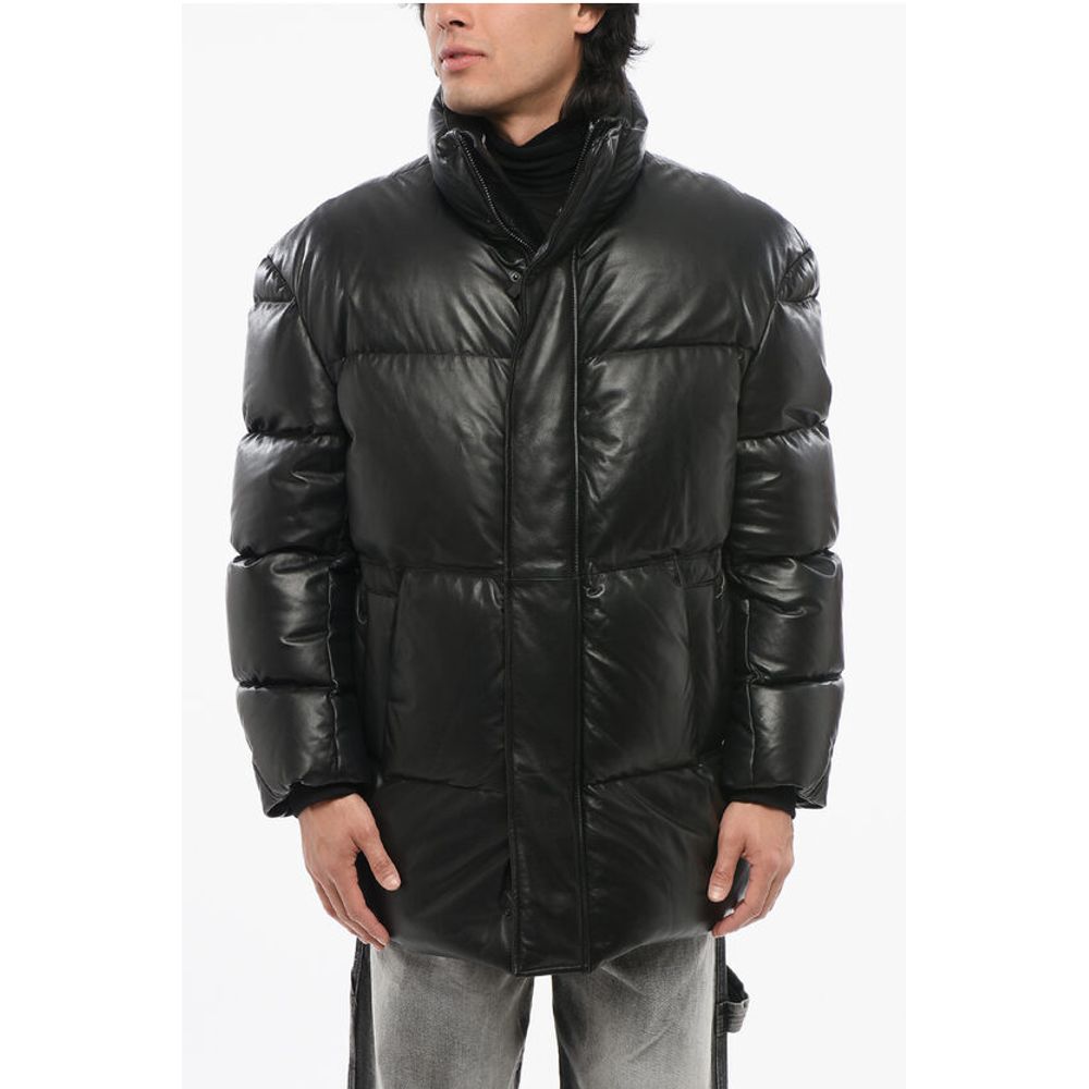 EMPORIO Leather Down Jacket with Hidden Closure