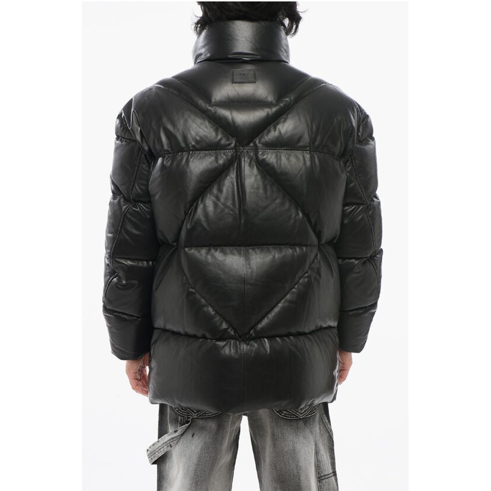 EMPORIO Leather Down Jacket with Hidden Closure
