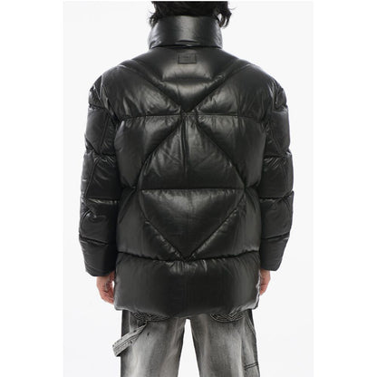 EMPORIO Leather Down Jacket with Hidden Closure
