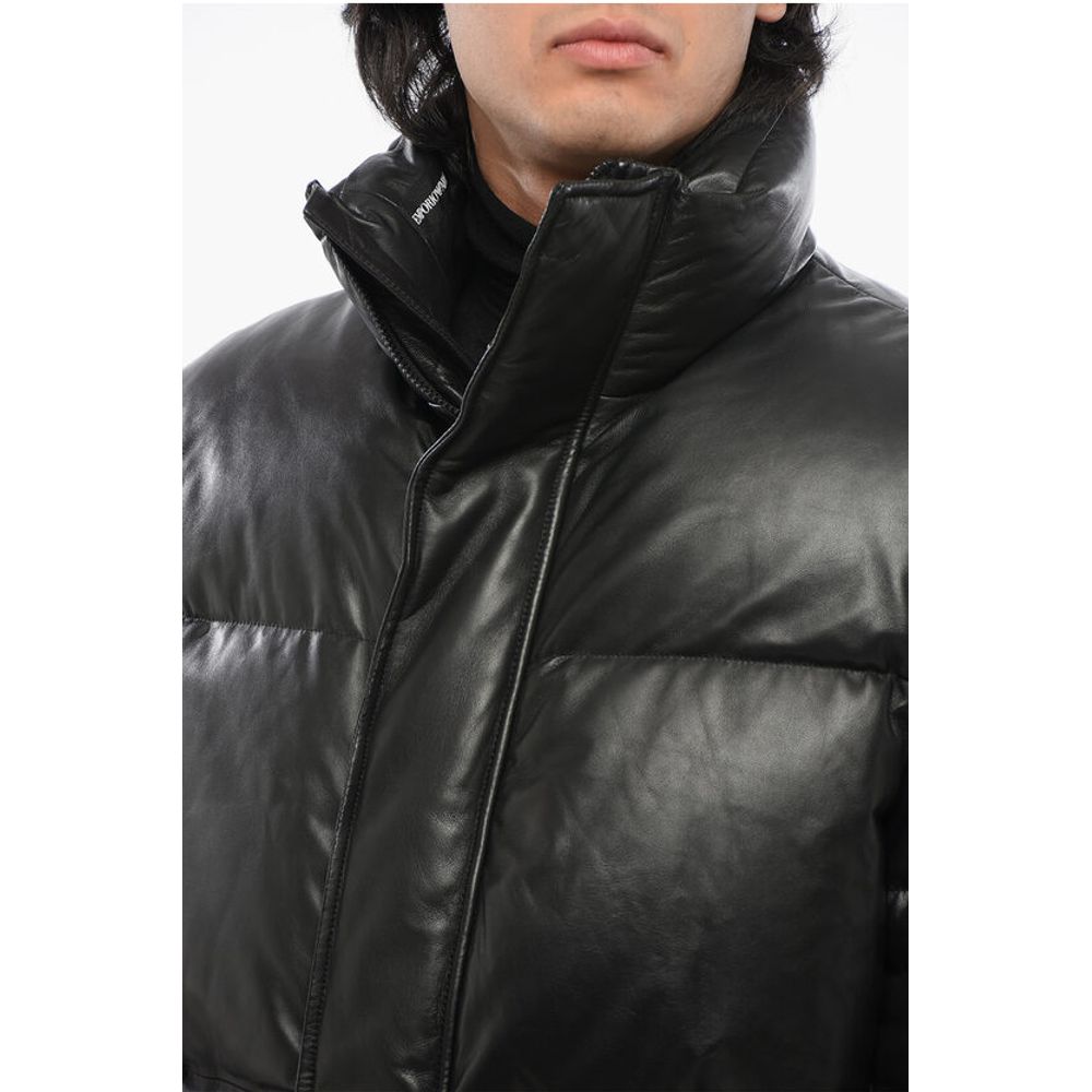 EMPORIO Leather Down Jacket with Hidden Closure