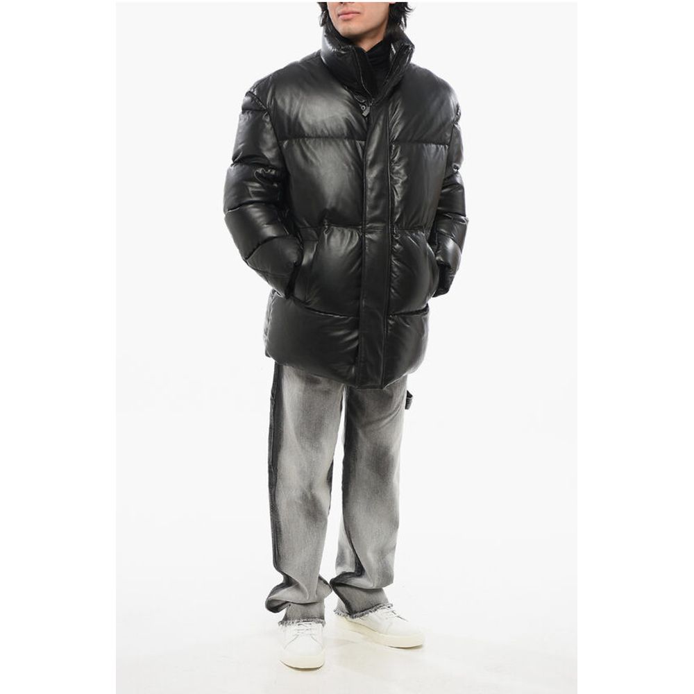 EMPORIO Leather Down Jacket with Hidden Closure