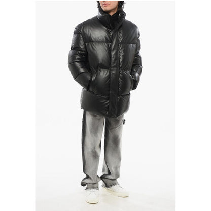 EMPORIO Leather Down Jacket with Hidden Closure