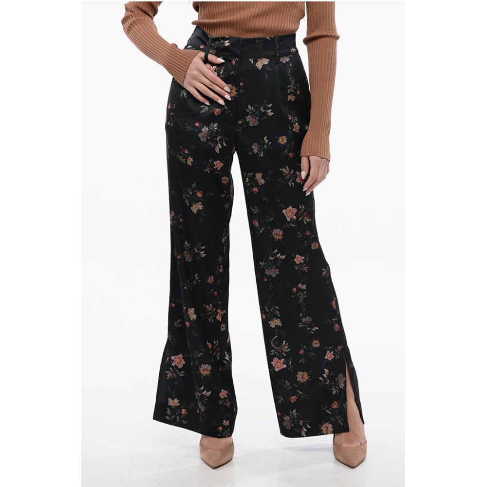 Floral Patterned Satin LOUISA Pants with Ankle Slits